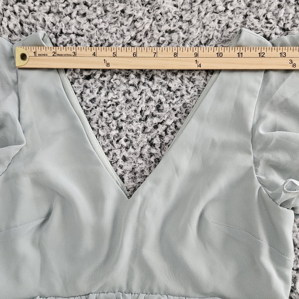 Birdy Grey Hannah Chiffon Maxi Dress Small Sage Flutter Sleeve Flowy Bridesmaid - Picture 8 of 13